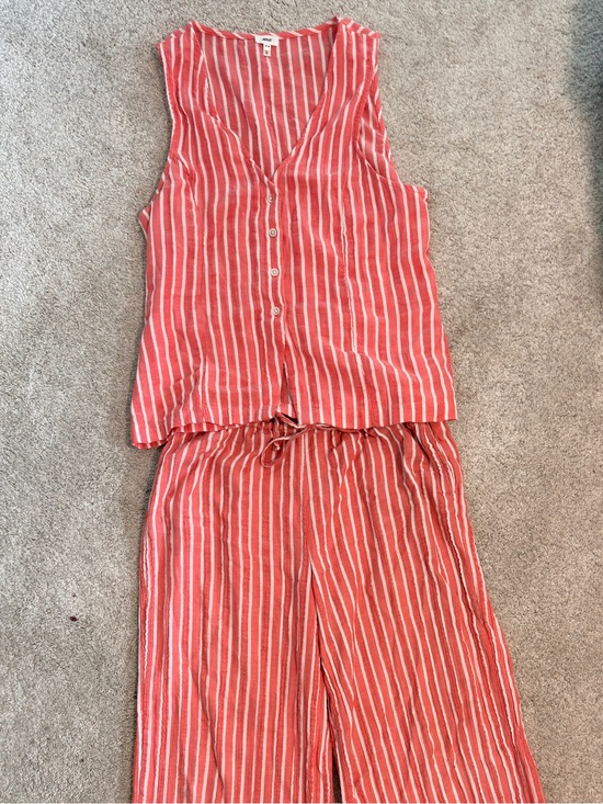 aerie Pants - Striped Coral Wide-Leg Jumpsuit Pants Set